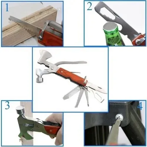Martelo multifuncional Alicate Aço Carbono Machadinha Canivete 9 funções it-blue LE-1918