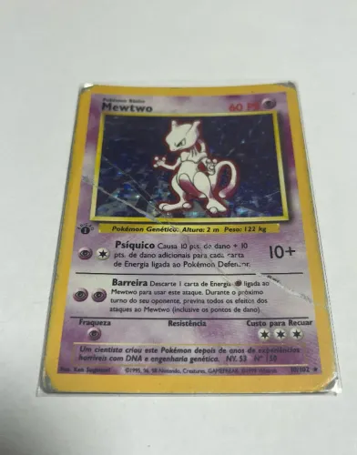 CARTA POKEMON - MEWTWO (10/102 - FOIL, 1ª ED - PRIMEIRA EDIÇÃO DE 1999) // BASTANTE RARA