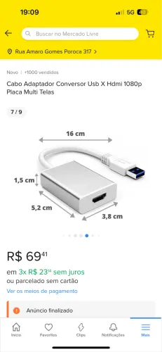 Cabo Adaptador Conversor Usb X Hdmi 1080p Placa Multi Telas