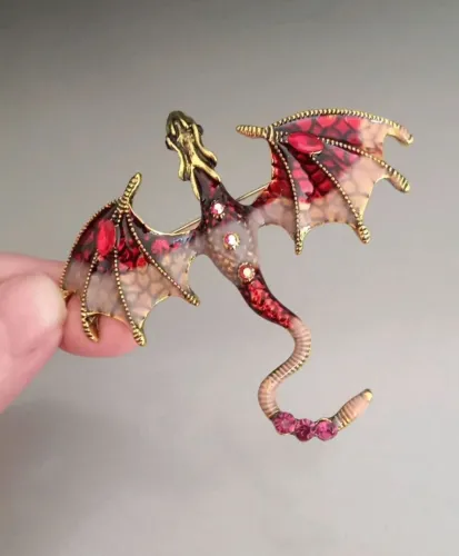 Broche de Dragão Vermelho e Rosa (novo)