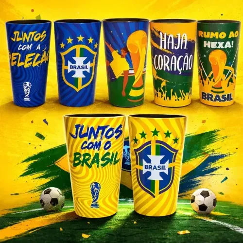 Achadinho Premium! Kit 15 Copos Brasil 500ml - Copa do Mundo, Festa e Diversão