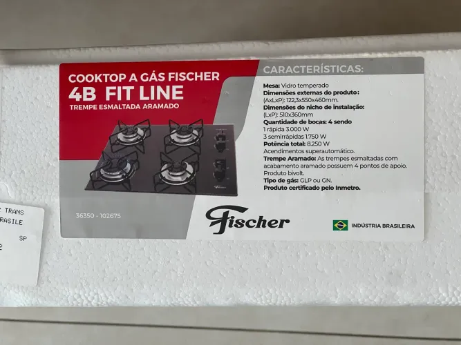 Cooktop 4 Bocas a Gás com Mesa de Vidro Preto Bivolt Fit Line Aramado Fischer