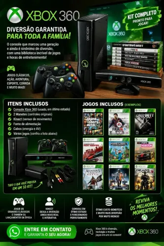 ? XBOX 360 COMPLETO + 2 CONTROLES + KINECT + VÁRIOS JOGOS