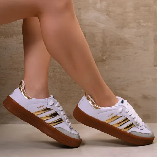 Tênis Samba branco com dourado feminino