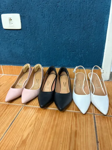 Kit Sapatos Sociais Feminino Vizzano 36 Nude, Branco e Preto (Scarpin e Sling Back)