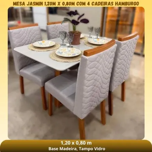Mesa Jasmim 1.20x0.80 c/4 cadeiras Hamburgo 