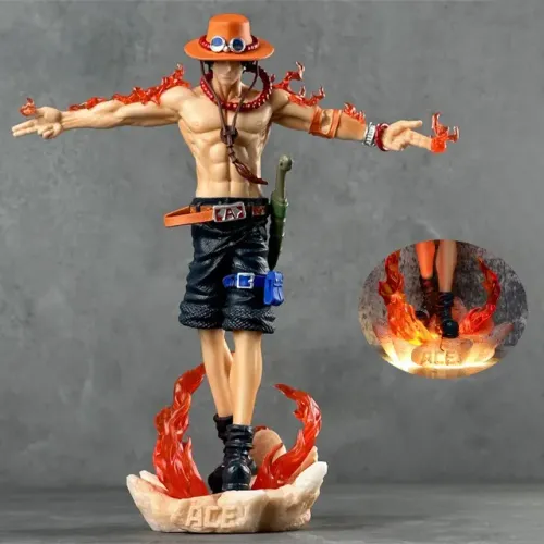 Action Figure Portgas D. Ace - One Piece - Boneco do Punhos de Fogo com Suporte com Led