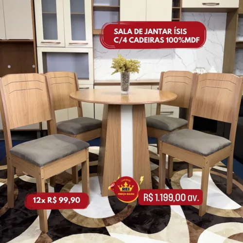 PROMOÇÃO URGENTE - Mesa de Jantar Ísis com 4 CADEIRAS apenas 12x R$99,90