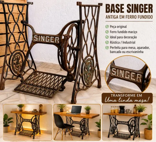 Base Original Singer Antiga em Ferro Fundido