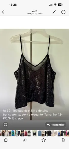 Top paetês H&M c detalhe transparente, sexy e elegante.Tamanho 42-