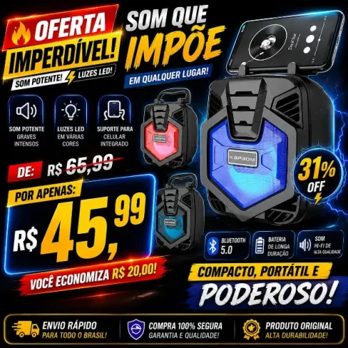 Caixa de Som Bluetooth Potente Radio Fm recarregável Kimiso