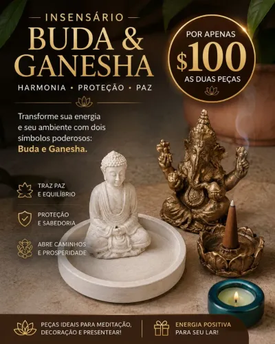 Buda e ganesha incensario resina
