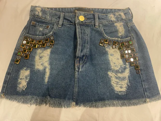 Saia Jeans Animale com Pedrarias - Tam. 36