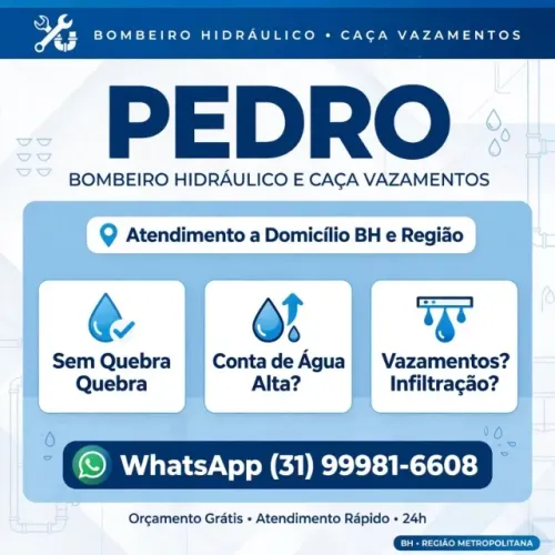CAÇA VAZAMENTOS E BOMBEIRO HIDRÁULICO EM BH E REGIÃO - ATENDIMENTO RÁPIDO