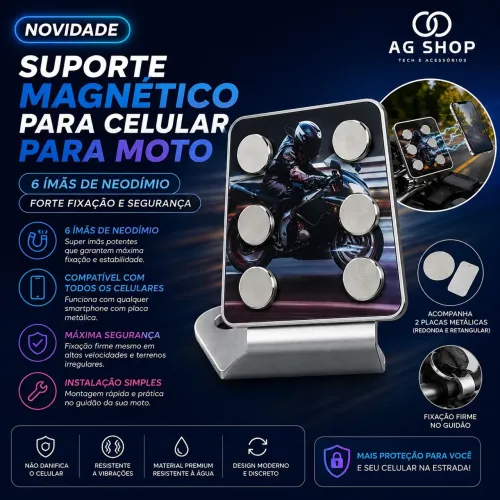 Suporte De Celular Para Moto Fixação Magnética Imã Extra Forte 