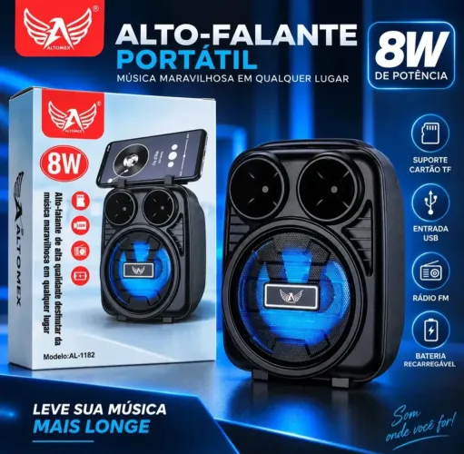 Caixa de Som Portátil 8W AL-1182 Bluetooth Compacta Potente e Prática para o Dia a Dia
