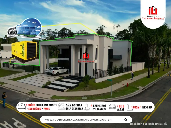 Alphaville Manaus 2 - Casa Duplex 3 Suítes Master, Escritório, Gourmet e Energia Solar