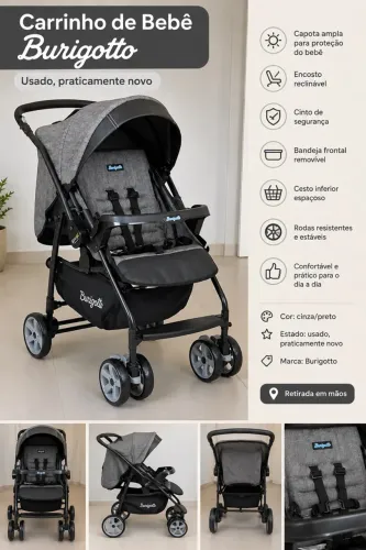 Carrinho de bebê Burigotto Cinza/Preto