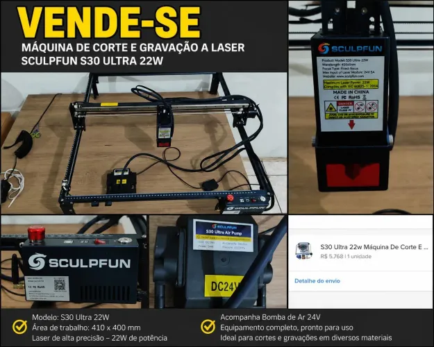 PRA VENDER LOGO SCULPFUN S30 ULTRA 22W corte e gravação a laser