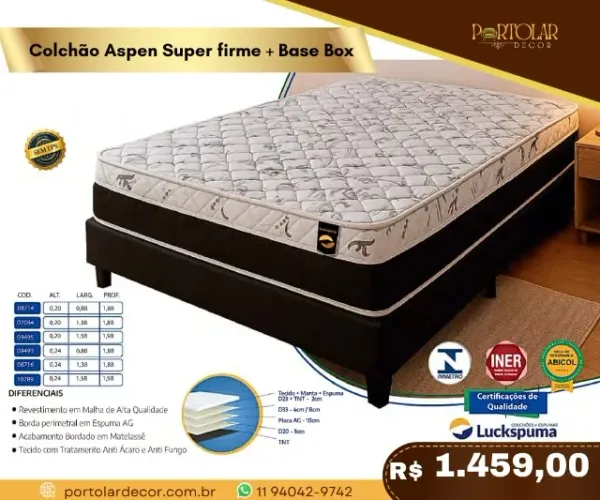 Colchão Aspen super firme + base Box, a pronta entrega