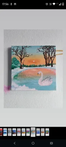 Pintura em tinta acrílica - Lago de cisnes