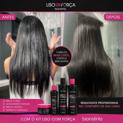 Kit Capilar Bio Instinto Liso com Força Original - Reduz Frizz e Dá Brilho