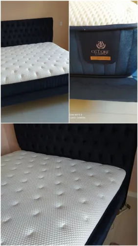 Cama box com colchão King Size 2,0 x 1,98, com massageador duplo e individual, cabeceira.