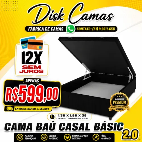 Mais organização e praticidade com a Cama Baú Casal Basic 2.0. Por apenas R$599,00.