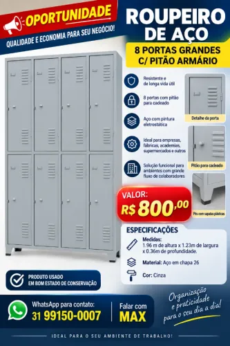 Armario de Aço 8 Portas com suporte para cadeado