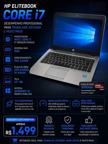 Notebook Core i7 8GB RAM SSD 240GB + Placa de video dedicada   