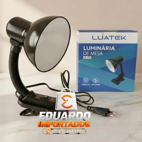 Luminária de Mesa Articulada com Gancho, Presilha Conexão Lâmpada E27 (Metal + ABS) 25w