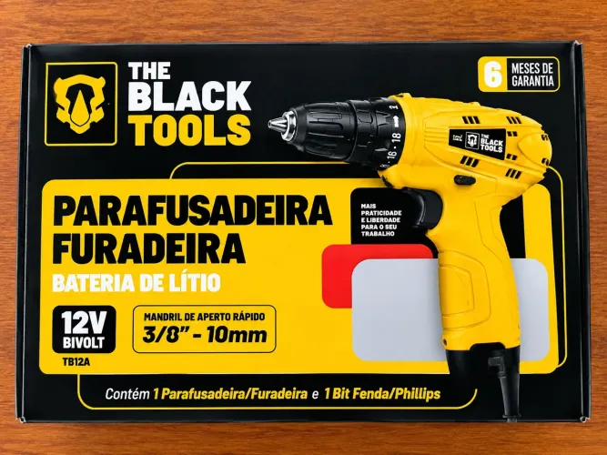 Parafusadeira Furadeira 12V Bivolt The Black Tools - Bateria de Lítio (Lacrado)