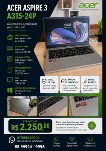 Notebook Acer Aspire 3 A315-24P ? Ryzen 5 | 8GB | SSD 256GB