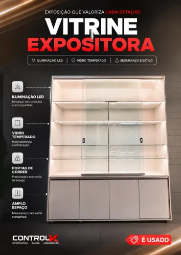 Armário Vitrine Espositora de Vidro  de Porta Corrrer
