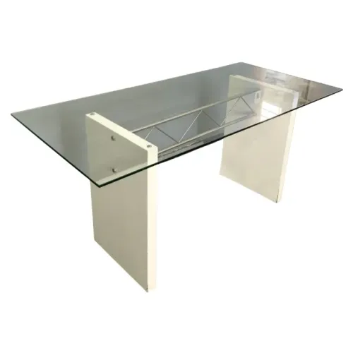 Mesa Tok e Stok Retangular Tampo de Vidro e Pés de Madeira