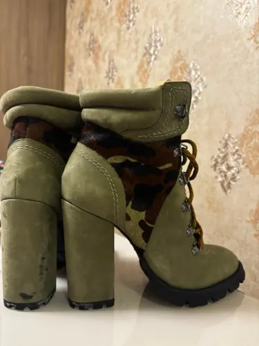 Bota Schutz tratorada salto verde militar camuflagem