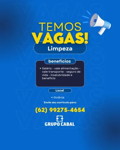 Vagas de Limpeza para homens e Mulheres 
