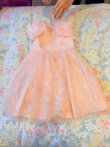     Vestido Infantil Rosa com Tule e Borboletas