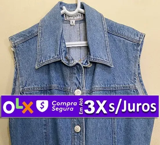 Colete Longo Spezzato de Jeans Lavado, Feminino, Tam G, Seminovo, Pouco Uso, Eatado de Zer