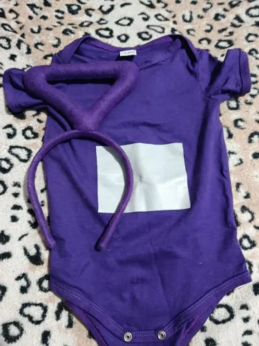 Roupinha e tiara Teletubbies roxo bebê 1 ano