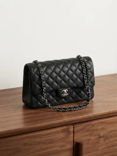 Bolsa chanel modelo jumbo couro caviar preta legítima peça única