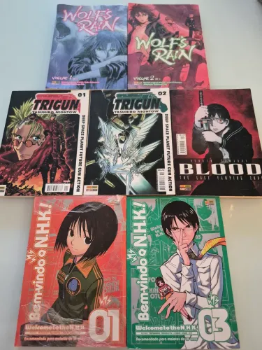 Mangá Wolf's rain - 1 e 2; Trigun 1 e 2; Bem-vindo a N.H.K! -1 e 3; Blood the last vampire