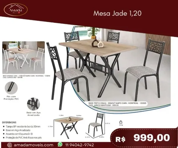 Mesa Jade 1,20 a pronta entrega 