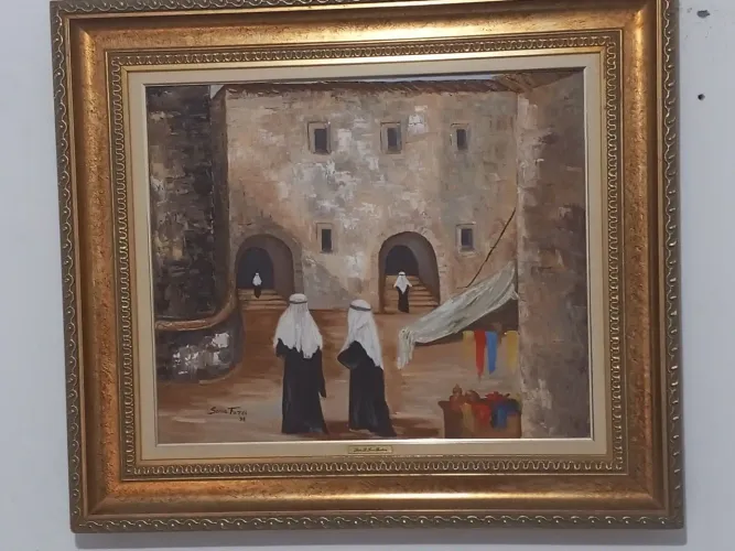 Pintura a óleo de fiéis indo à Sinagoga.