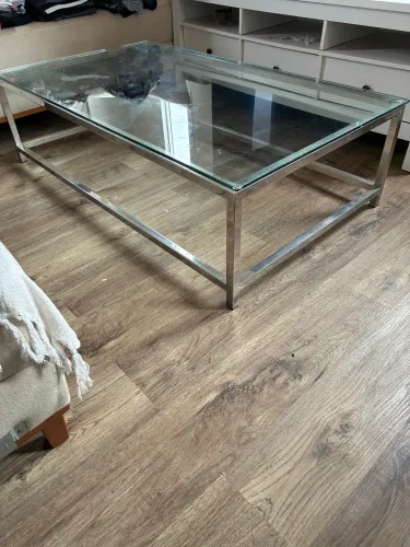 Mesa de centro aço inox e vidro 10mm 