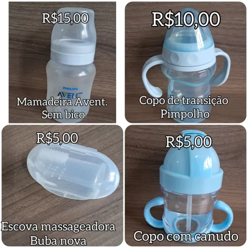 Kit copos, mamadeiras e escovas massageadora para bebê