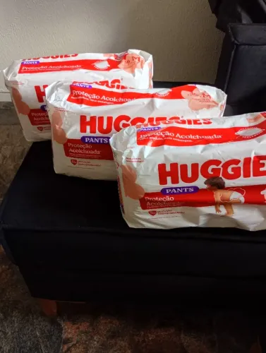 3 pacotes de fralda descartável huggies pants proteção acolchoada, M 36 unidades cada