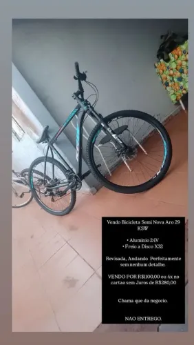 Bicicleta aro 29ksw semi nova