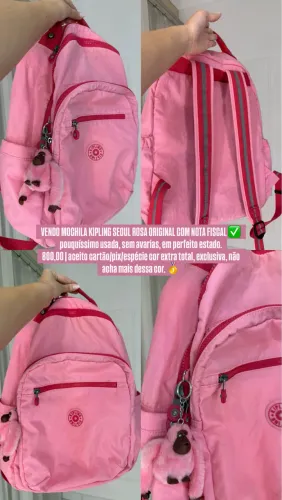 bolsa kipling seoul rosa original