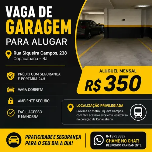Aluguel Vaga Garagem - Copacabana - R$ 350 - Siqueira Campos